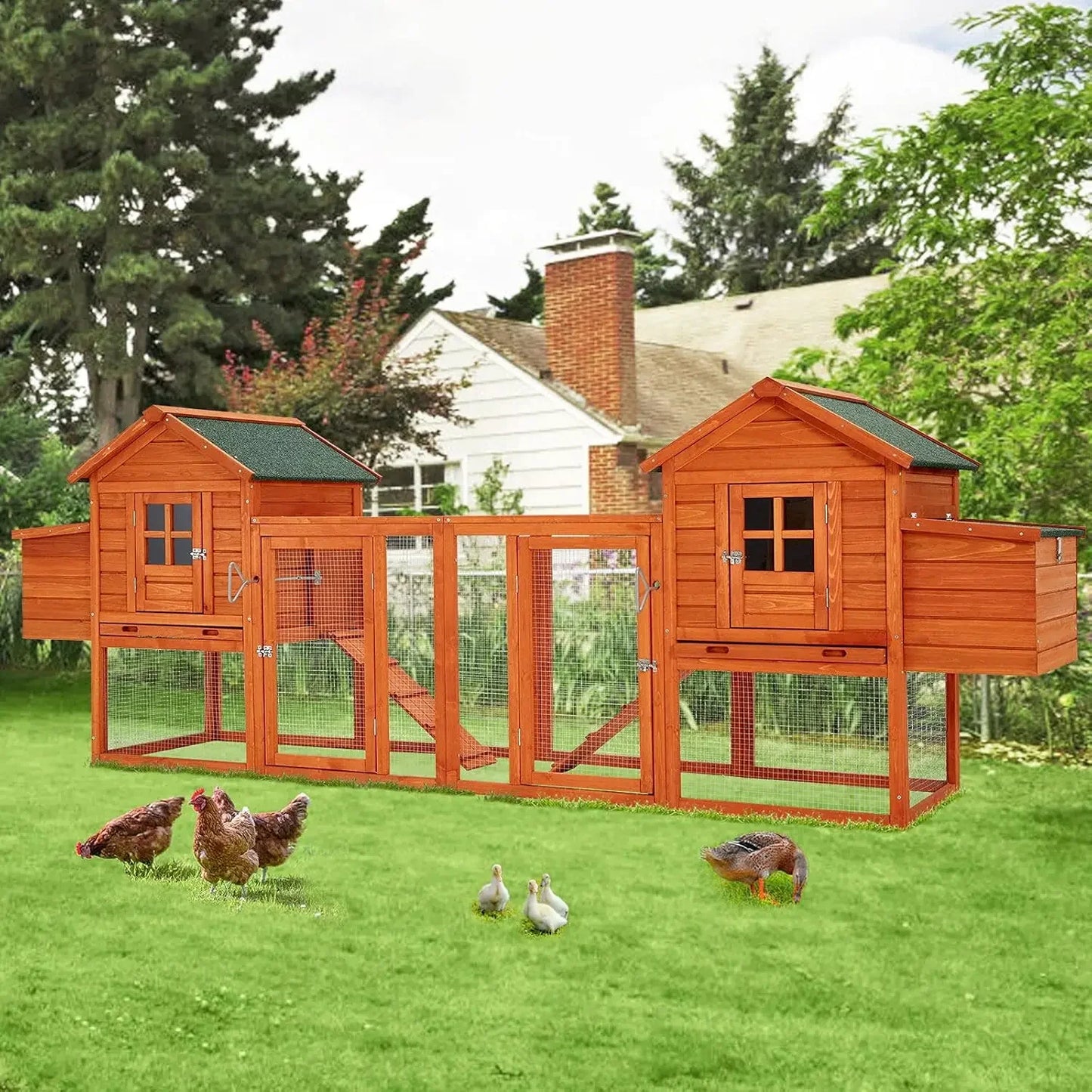 Large Wooden Chicken Coop with Run and Waterproof Roof – 2 Styles Available