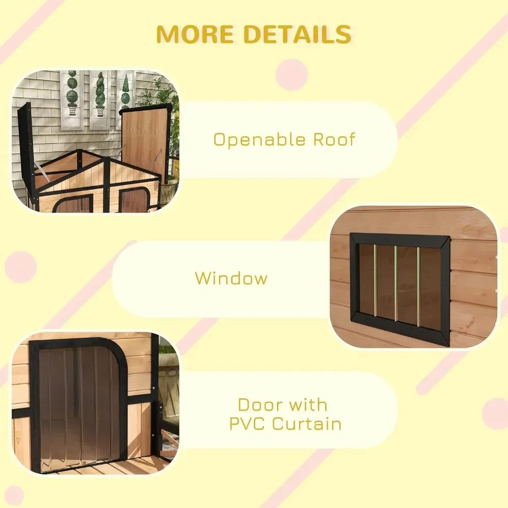 Wooden XL Outdoor Dog House with Elevated Floor and Porch - Weatherproof Kennel