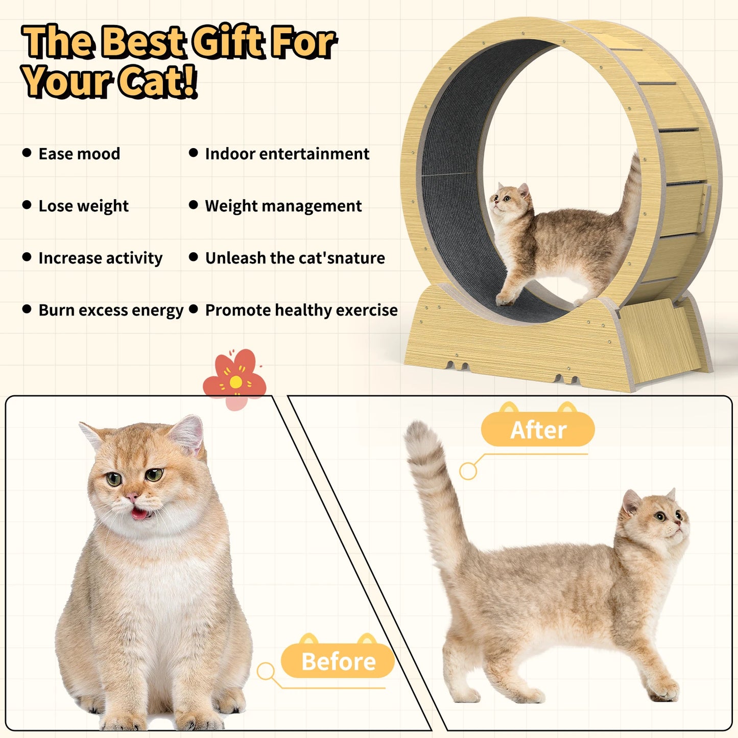 35-Inch Indoor Cat Treadmill Wheel – Exercise & Fitness Toy for Cats