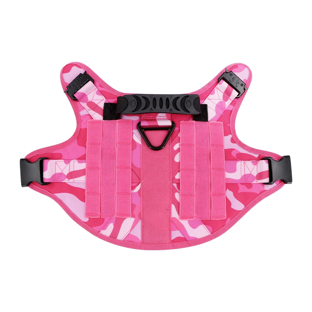 Pink Military Camouflage Tactical Dog Harness with Optional Adjustable Bungee Leash – Perfect for Medium and Large Dogs