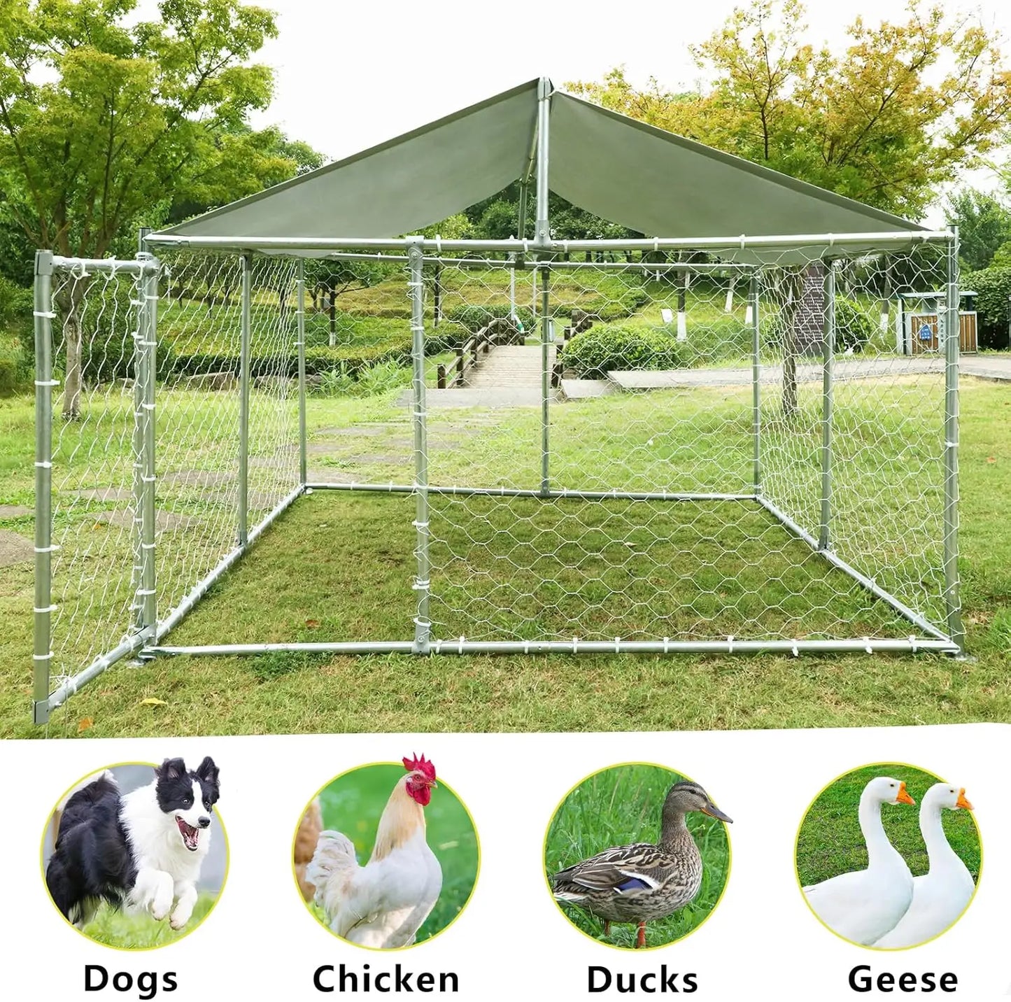 Extra Wide, Heavy-Duty, Outdoor Dog Kennel with Water-Resistant Cover