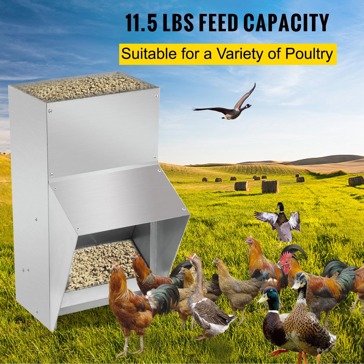 VEVOR Galvanized Steel Chicken Feeder – No-Waste Poultry Feeder (11.5/25/30/50 lbs)