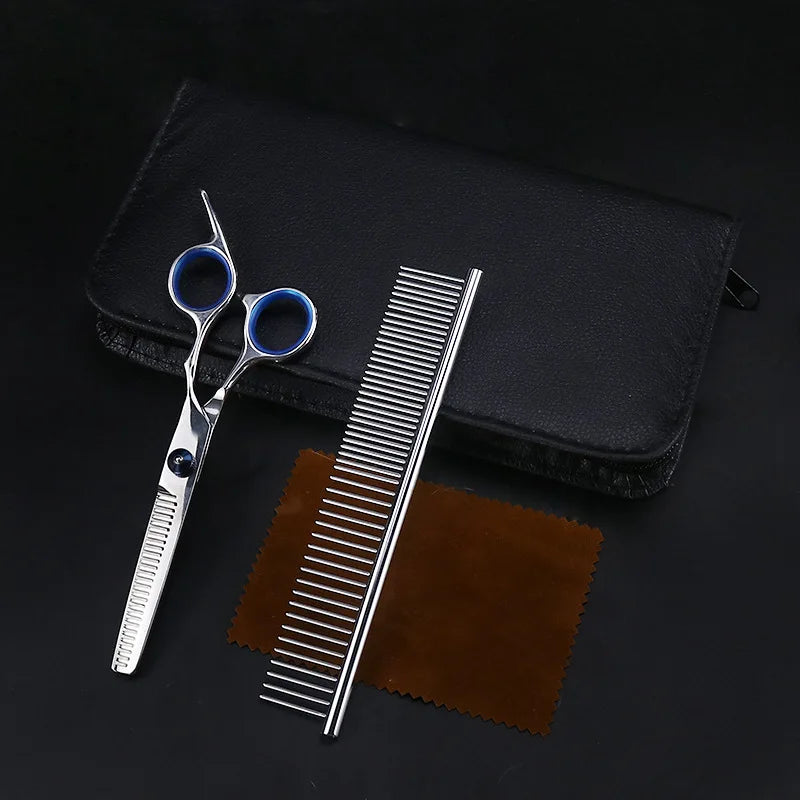 4 or 6-Piece Pet Grooming Set – Comb, Scissors & Case for Grooming Dogs and Cats