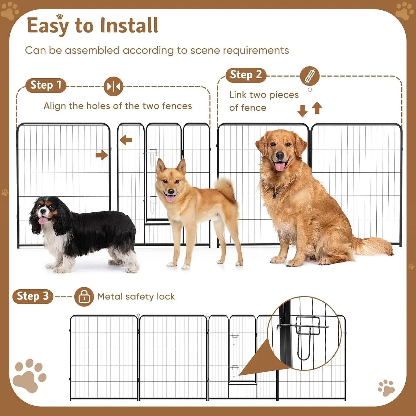 40" 16-Panel Metal Dog Playpen with Door – Indoor & Outdoor Pet Exercise Fence for Small to Large Dogs