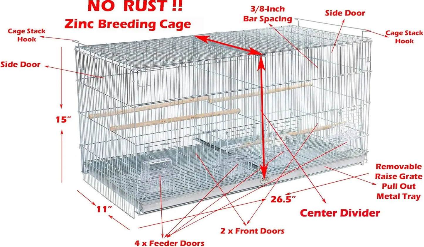 Lot-4 NO Rust Galvanized Zinc Stackable Breeder Bird Flight Cage Side Breeding Nest Door with Removable Divider