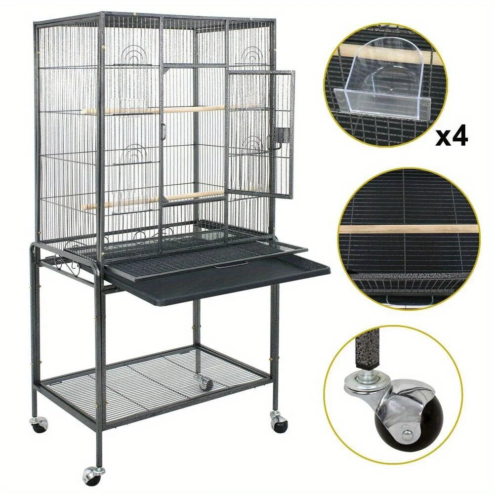 Steel Bird Cage with Rolling Stand for Parrots & Pet Birds