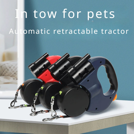 Dual-End Automatic Retractable Dog Leash with LED Flashlight – Easy Two-Dog Walking