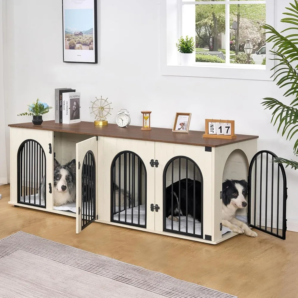 71" XXL Wooden Dog Crate, Furniture with Divider - Heavy-Duty Indoor Kennel and TV Stand for Up to 2 Dogs