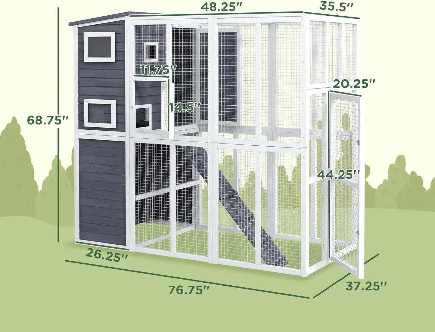 Outdoor Wooden Catio Cat Shelter with Platforms and Waterproof Roof