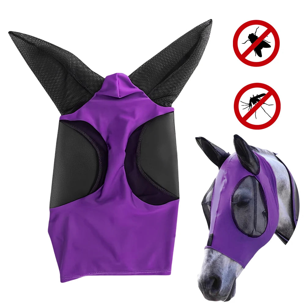 Anti-Mosquito Horse Face Mask with Mesh & Nasal Cover – Equestrian Protection Gear