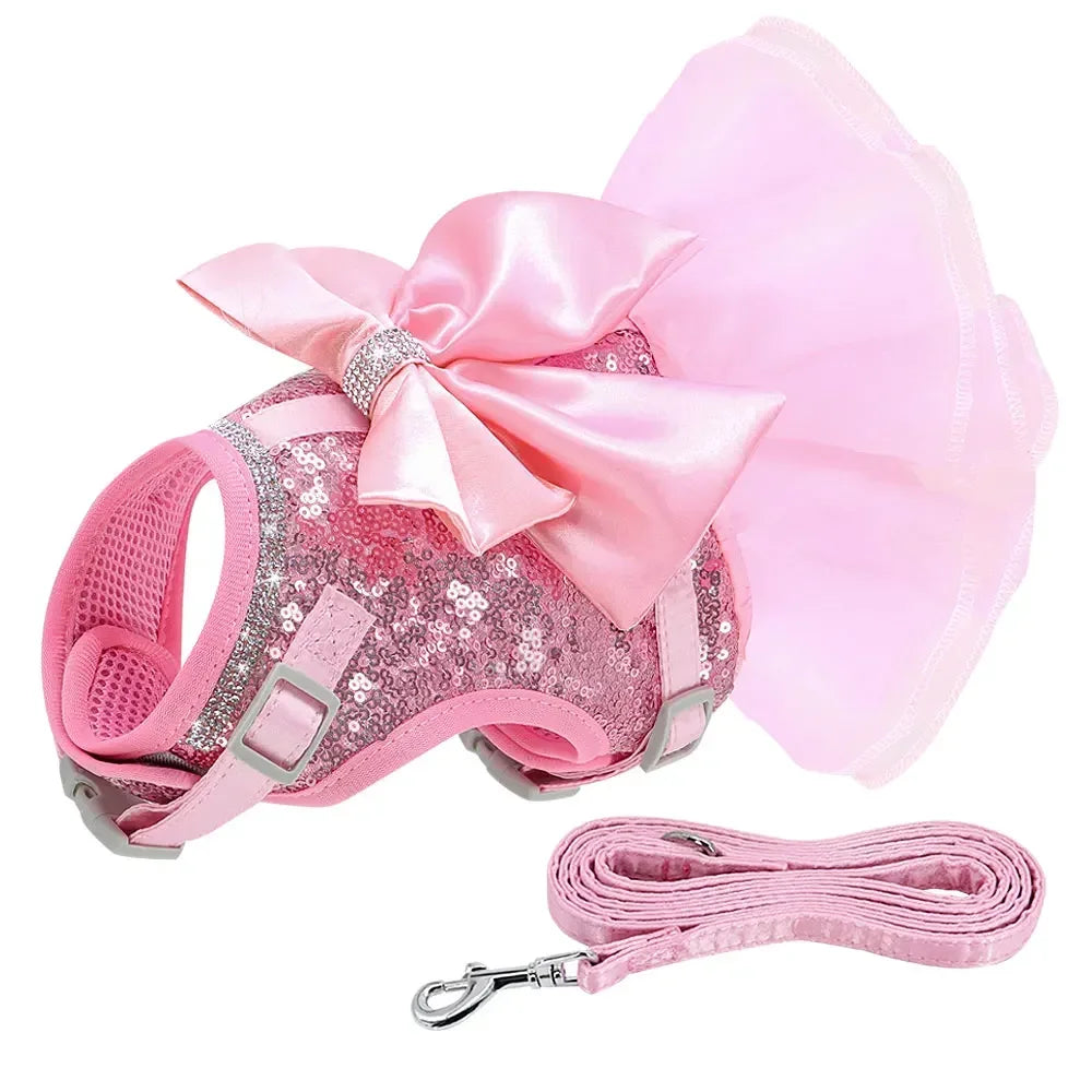 Pink Bowknot Tutu Harness & Leash Set for Cats & Small Dogs