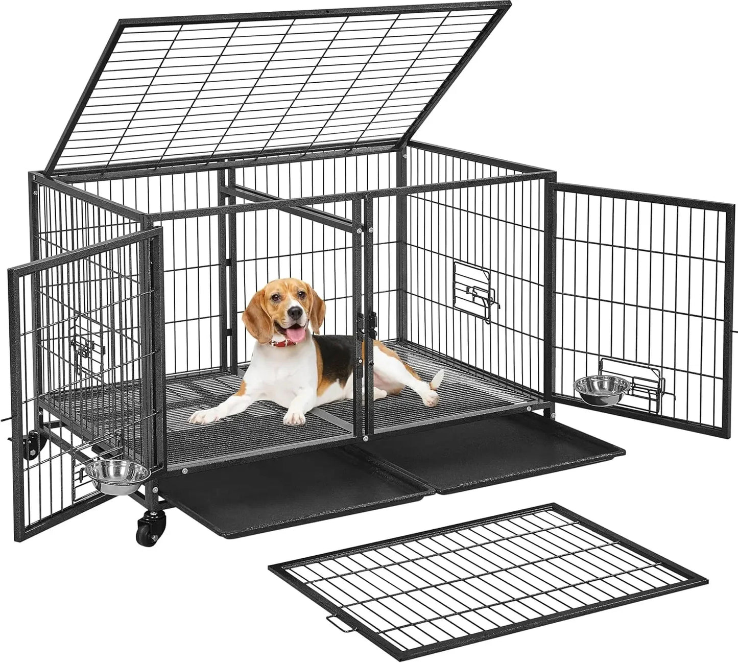 Stackable, Heavy-Duty Dog Crate with Divider and Rolling Base