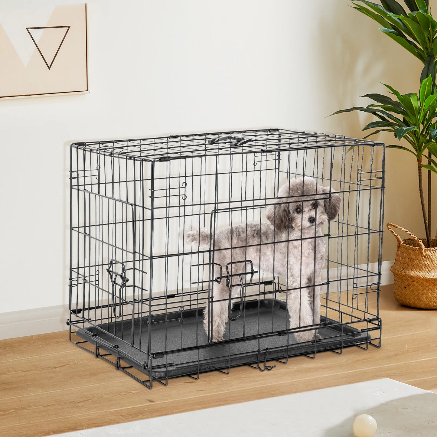 JHK Extra Large Folding Metal Dog Crate with Double Doors & Leak-Proof Tray