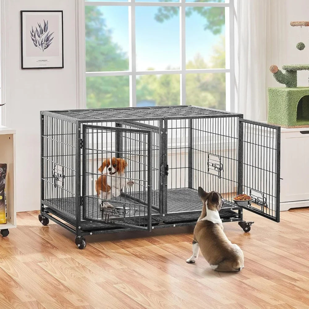 Stackable, Heavy-Duty Dog Crate with Divider and Rolling Base