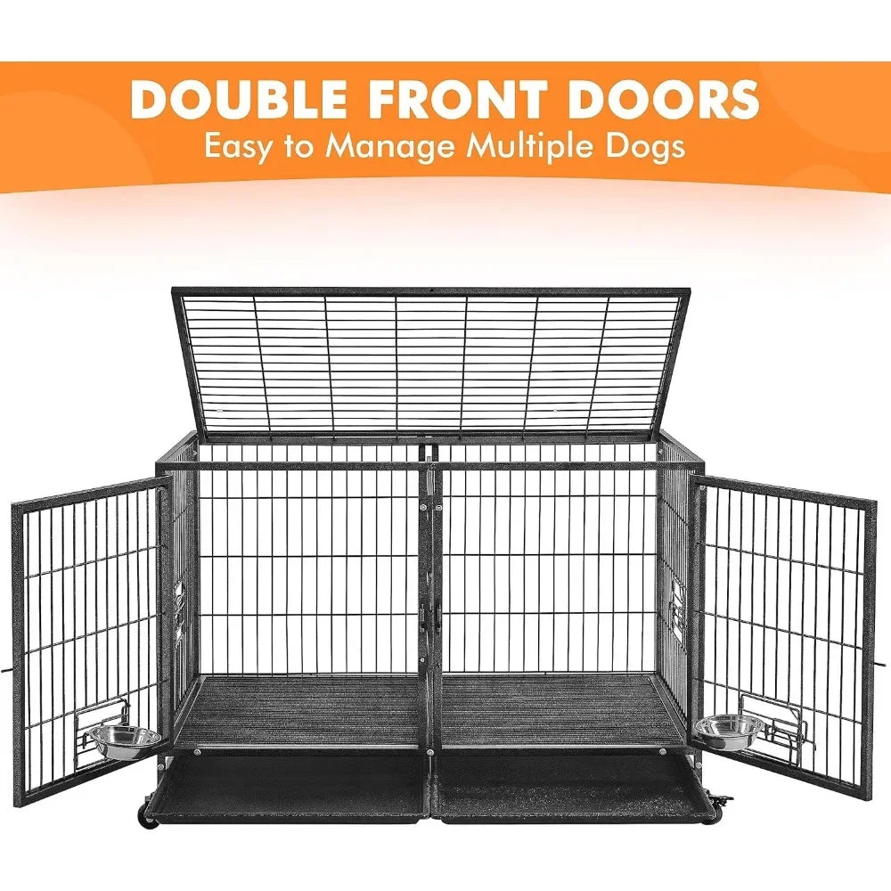 Stackable, Heavy-Duty Dog Crate with Divider and Rolling Base