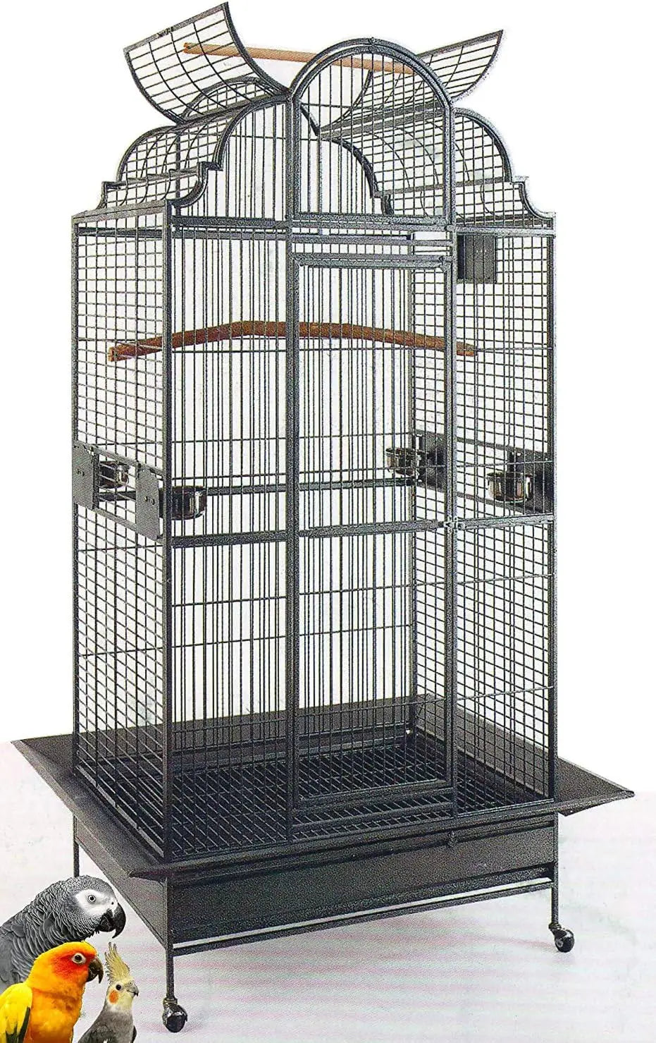 Large Wrought Iron Parrot Cage with Open Play Top