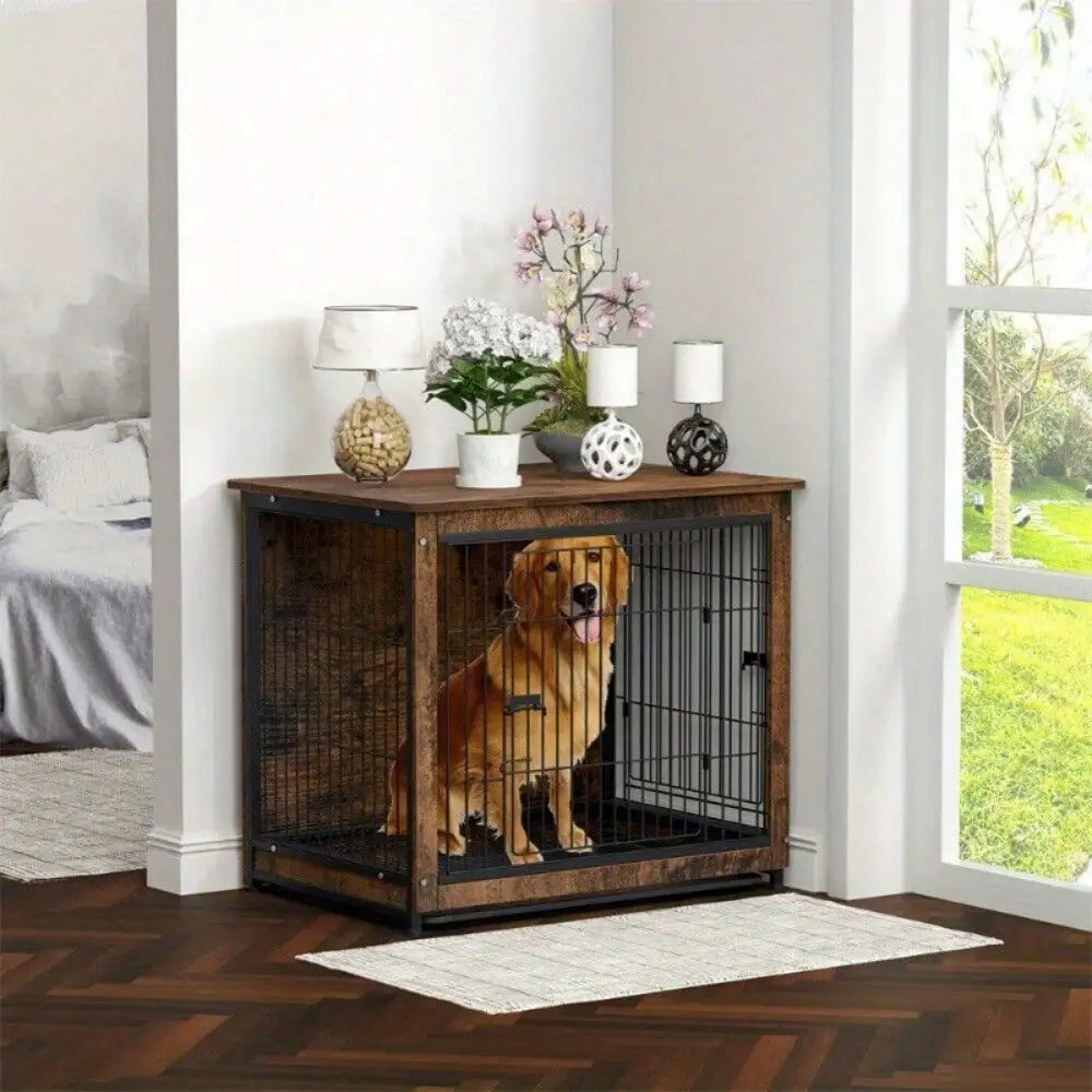 Wooden Dog Crate, End Table for Small & Large Dogs