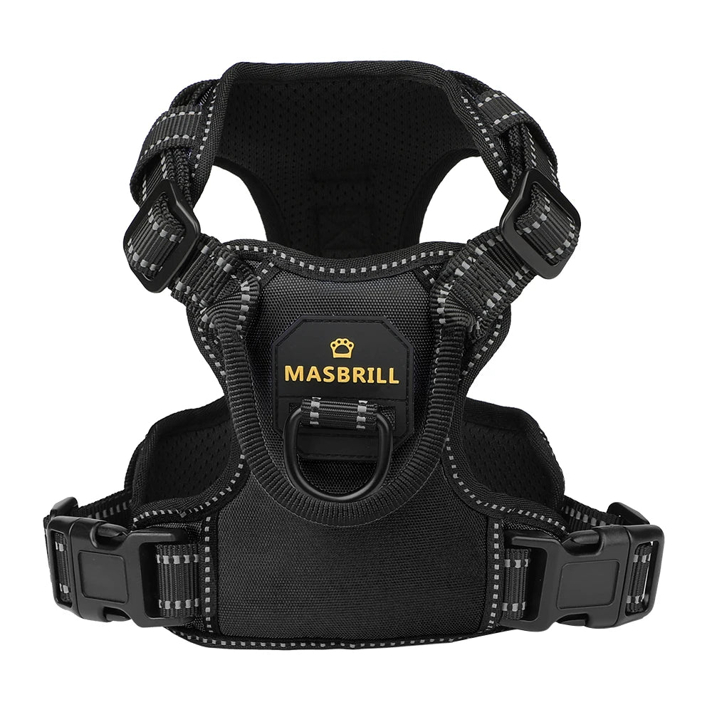 Masbrill No-Pull Adjustable Dog Harness with Reflective Straps & Optional Leash