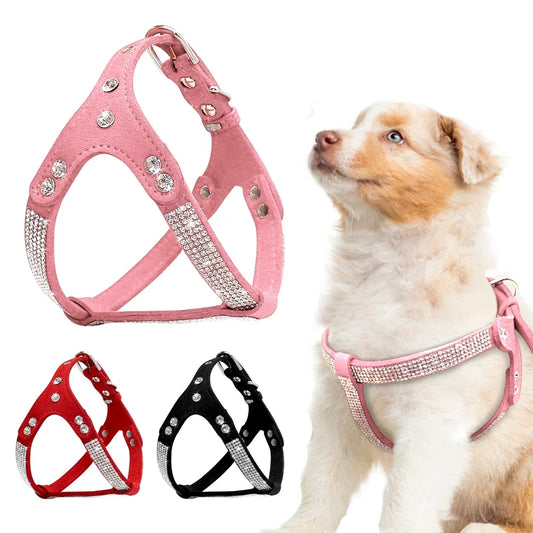 Rhinestone Suede Dog Harness for Small & Medium Breeds