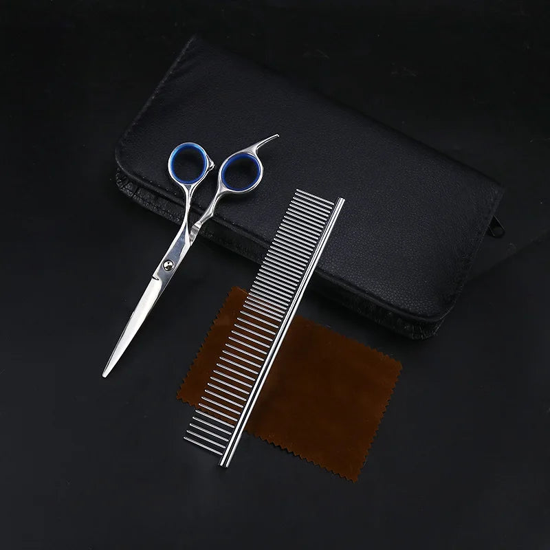 4 or 6-Piece Pet Grooming Set – Comb, Scissors & Case for Grooming Dogs and Cats