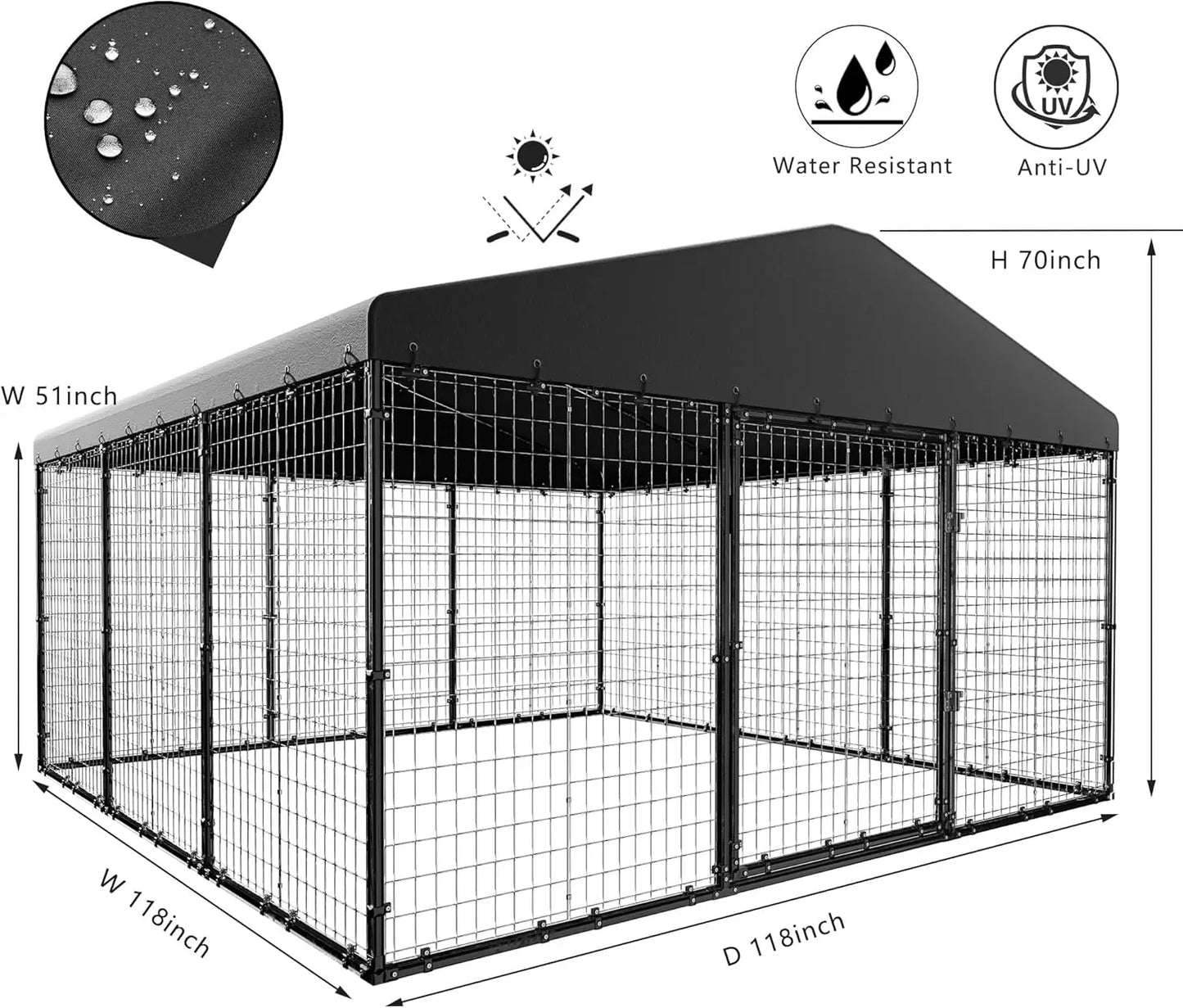 Large Heavy-Duty Outdoor Dog Kennel with Roof and Double Door Fence