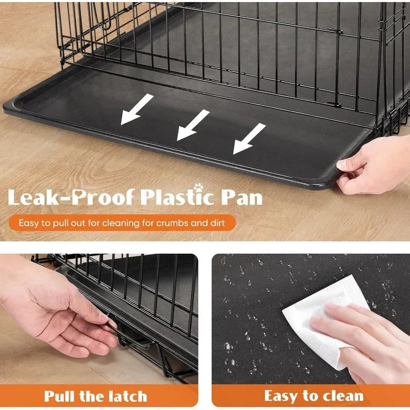 Double Door, Folding Wire, XL Dog Crate with Leakproof Tray for Indoor & Outdoor Use