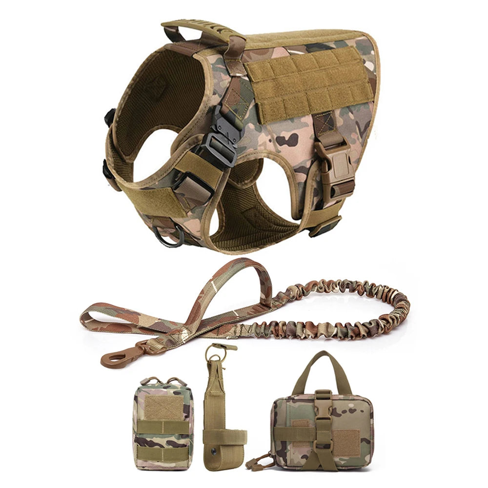 Military Dog Harness and Leash Set with Storage