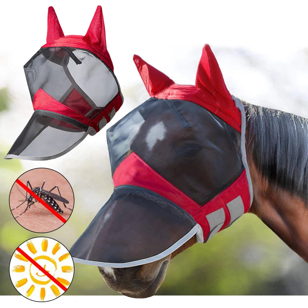 Anti-Mosquito Horse Face Mask with Mesh & Nasal Cover – Equestrian Protection Gear