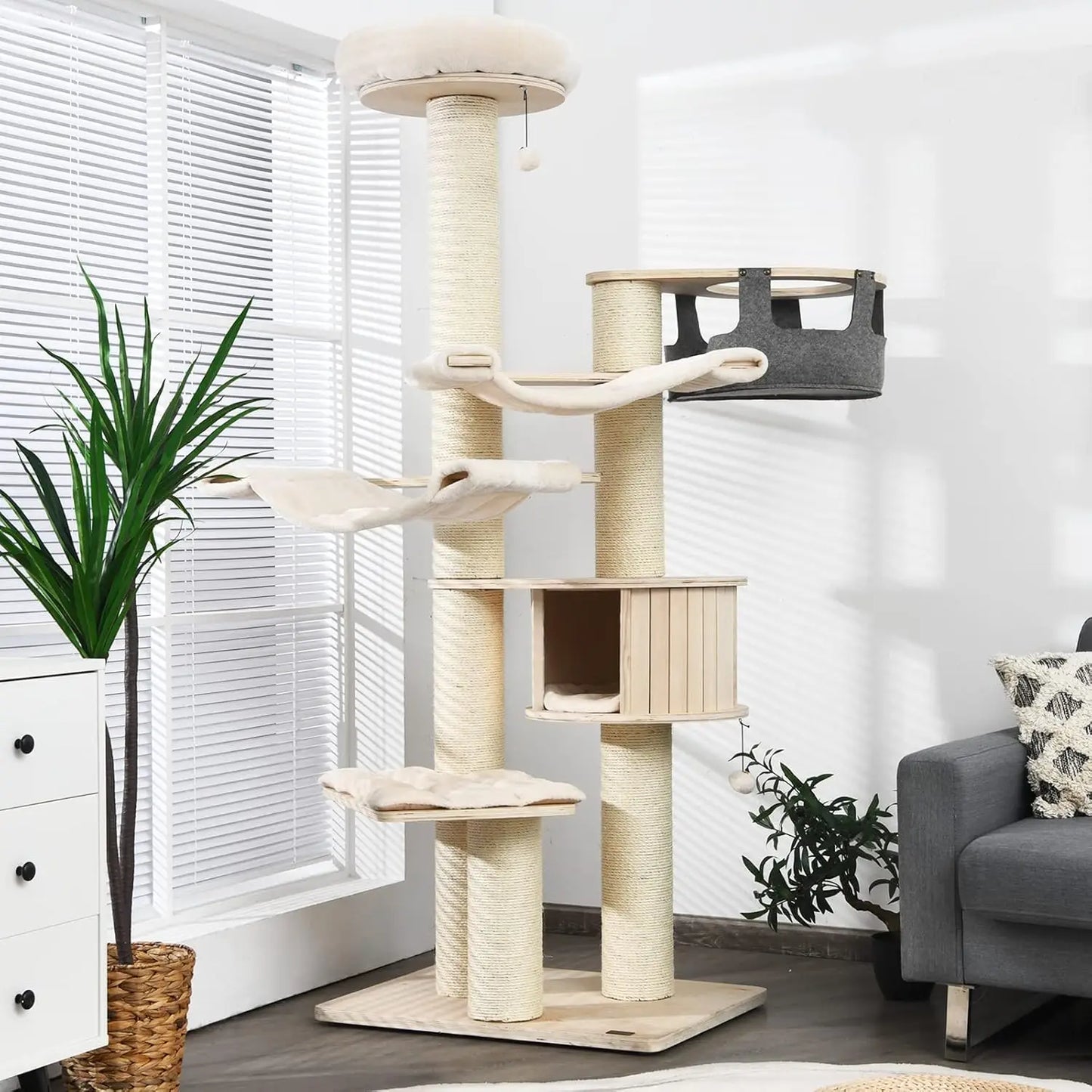 Large Multi-Level Cat Tree with Hammocks, Scratching Posts and a Cozy Condo