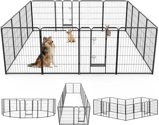 40" 16-Panel Metal Dog Playpen with Door – Indoor & Outdoor Pet Exercise Fence for Small to Large Dogs