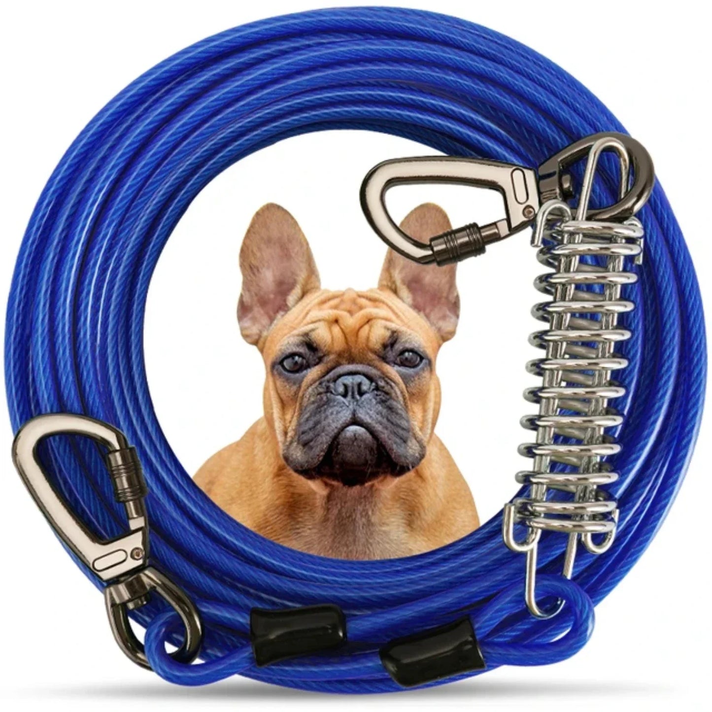 Heavy-Duty Double-Ended Steel, Tie-Out Cable Leash with Strong Metal Spring for Dogs