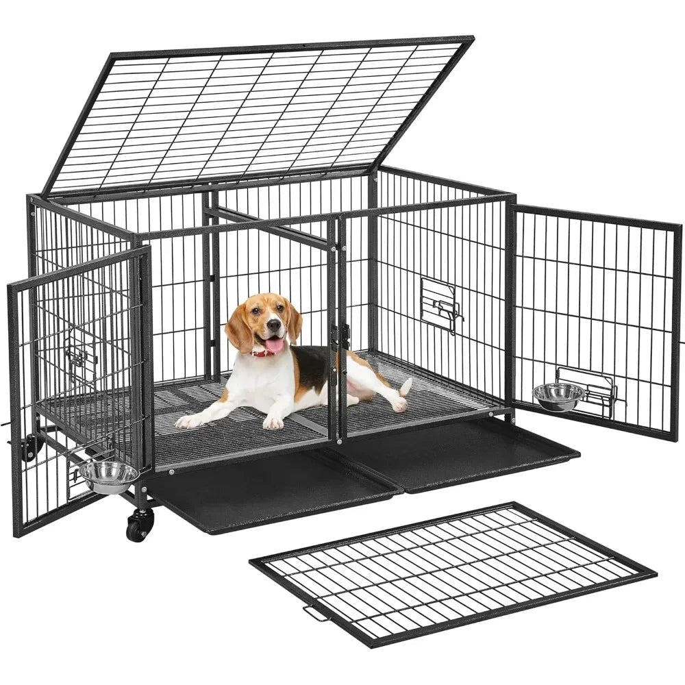 Stackable, Heavy-Duty Dog Crate with Divider and Rolling Base