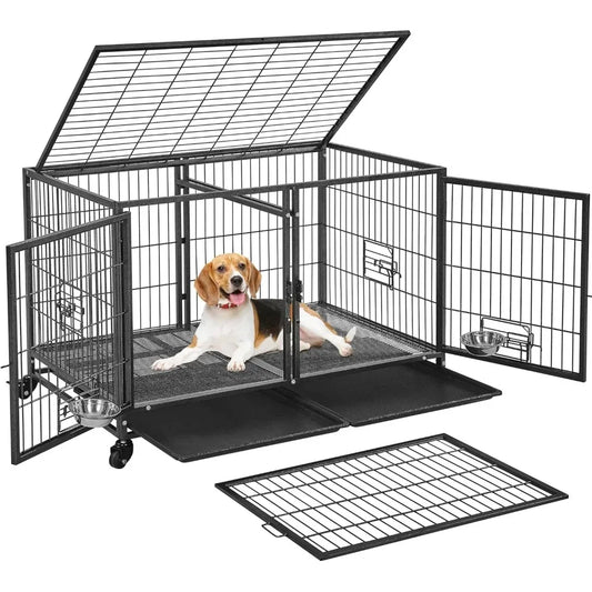 Stackable, Heavy-Duty Dog Crate with Divider and Rolling Base