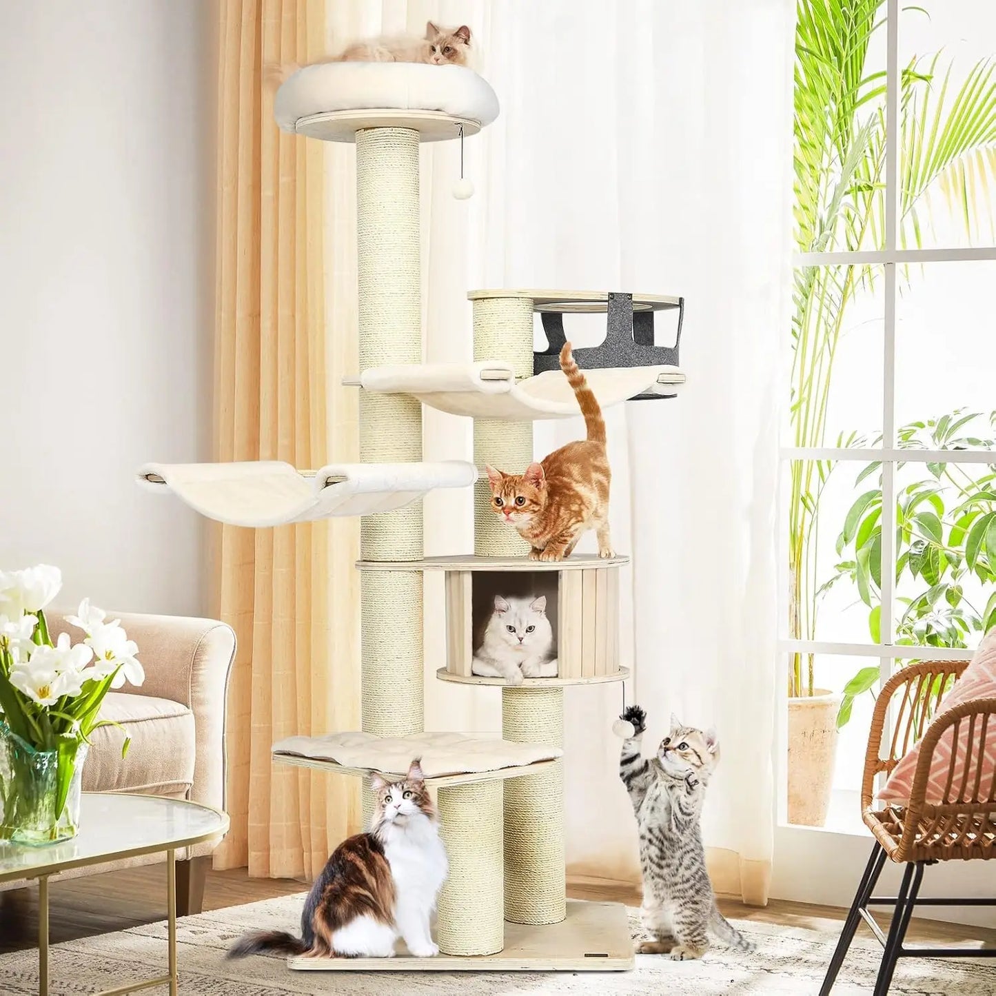 Large Multi-Level Cat Tree with Hammocks, Scratching Posts and a Cozy Condo