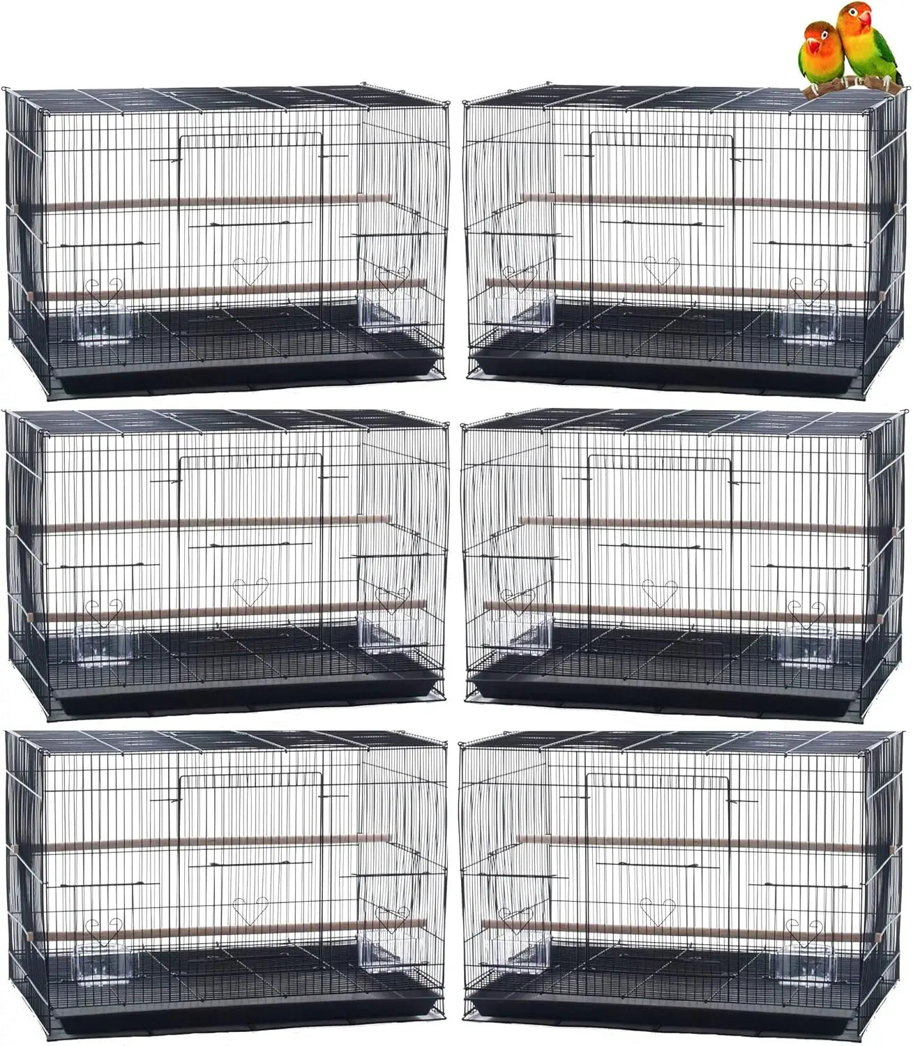 Set of 6 Aviary Breeding Cages for Finches, Parakeets, Canaries and Lovebirds - Black  24"x16"x16"