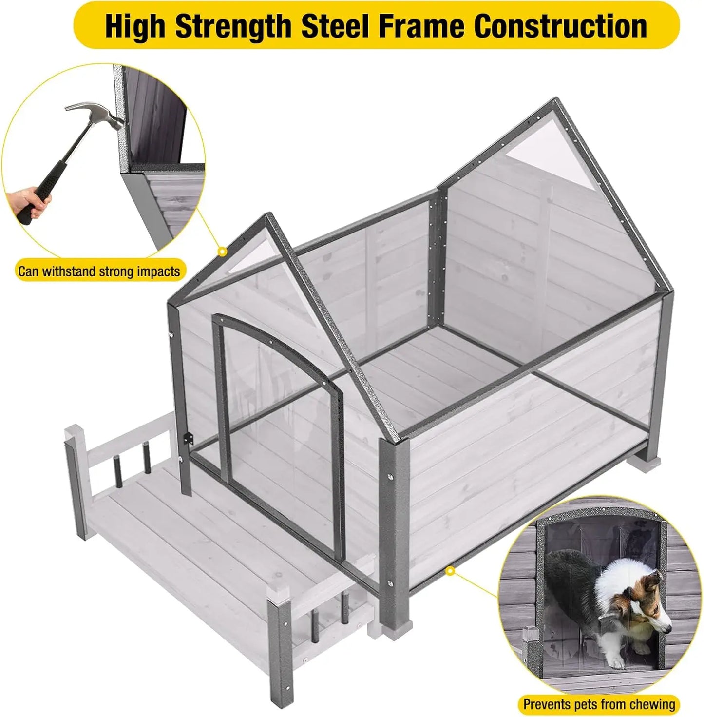 Weatherproof Outdoor Dog Kennel with Anti-Chewing Iron Frame for Large Breeds