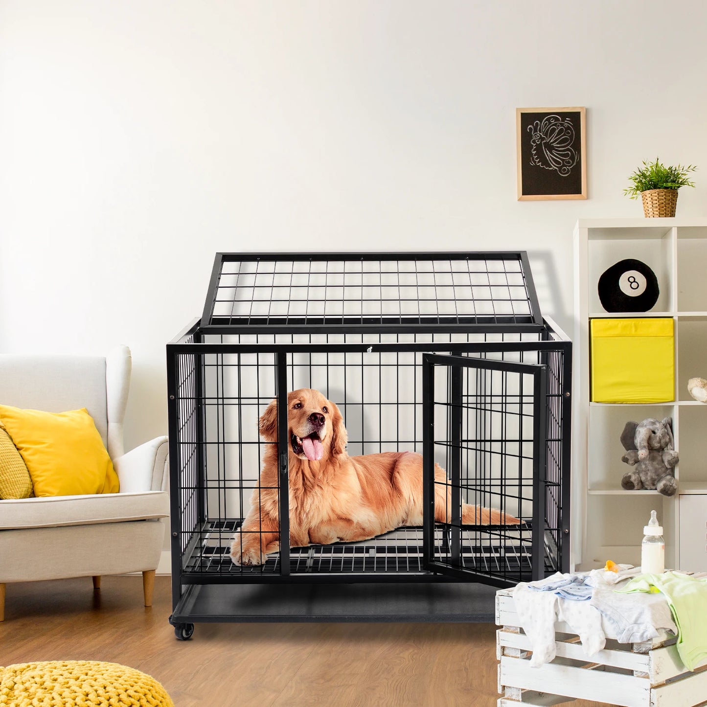 Heavy-Duty, Outdoor, 36" Dog Crate with Plastic Tray, for Large Dogs