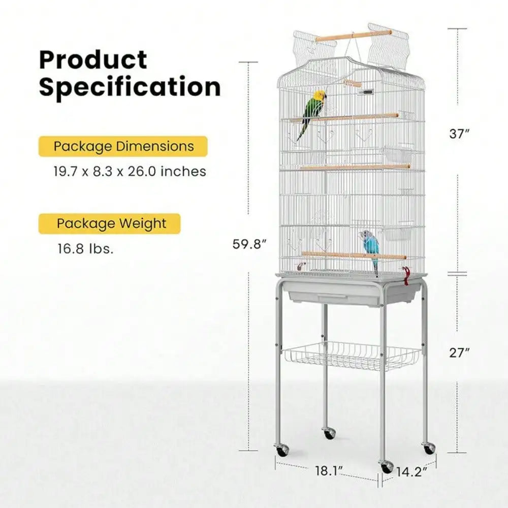 64-Inch Open Top Bird Cage for Parrots, Cockatiels, Parakeets and Conures