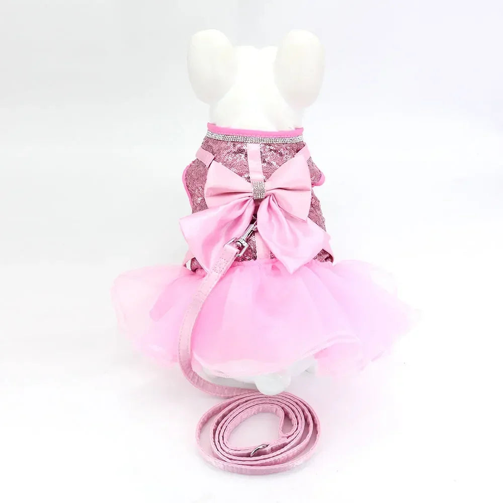 Pink Bowknot Tutu Harness & Leash Set for Cats & Small Dogs