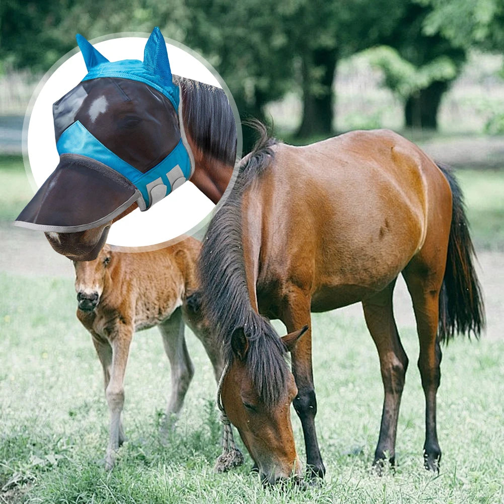 Anti-Mosquito Horse Face Mask with Mesh & Nasal Cover – Equestrian Protection Gear