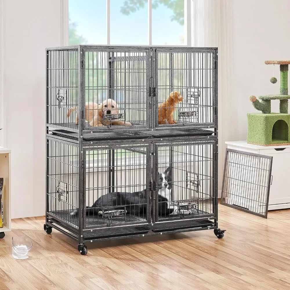 Stackable, Heavy-Duty Dog Crate with Divider and Rolling Base