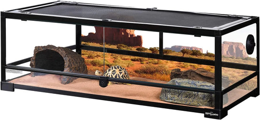 35-Gallon Glass Reptile Terrarium with Front Opening & Metal Frame for Tortoise Habitats