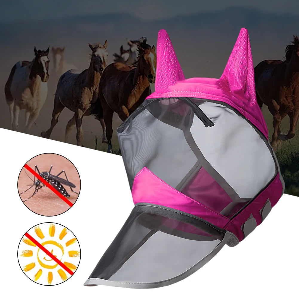 Anti-Mosquito Horse Face Mask with Mesh & Nasal Cover – Equestrian Protection Gear