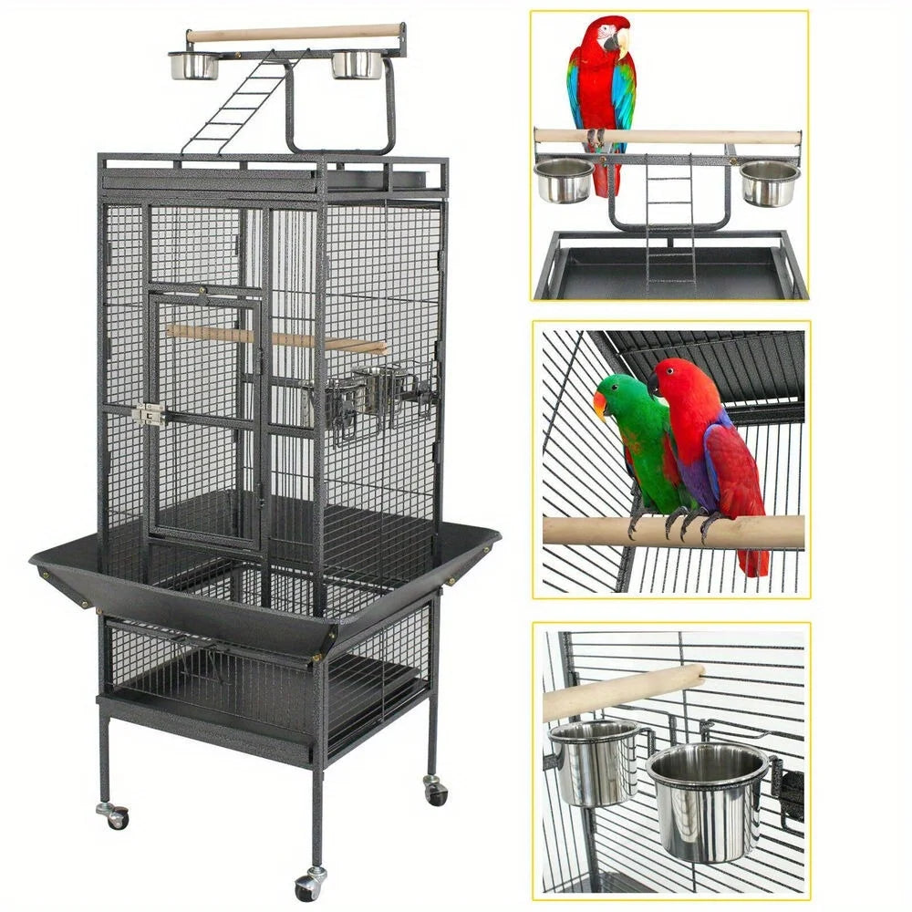 Steel Bird Cage with Rolling Stand for Parrots & Pet Birds