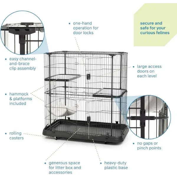 Prevue Pet Products Deluxe 3-Level Cat Cage - Black, 39 lbs