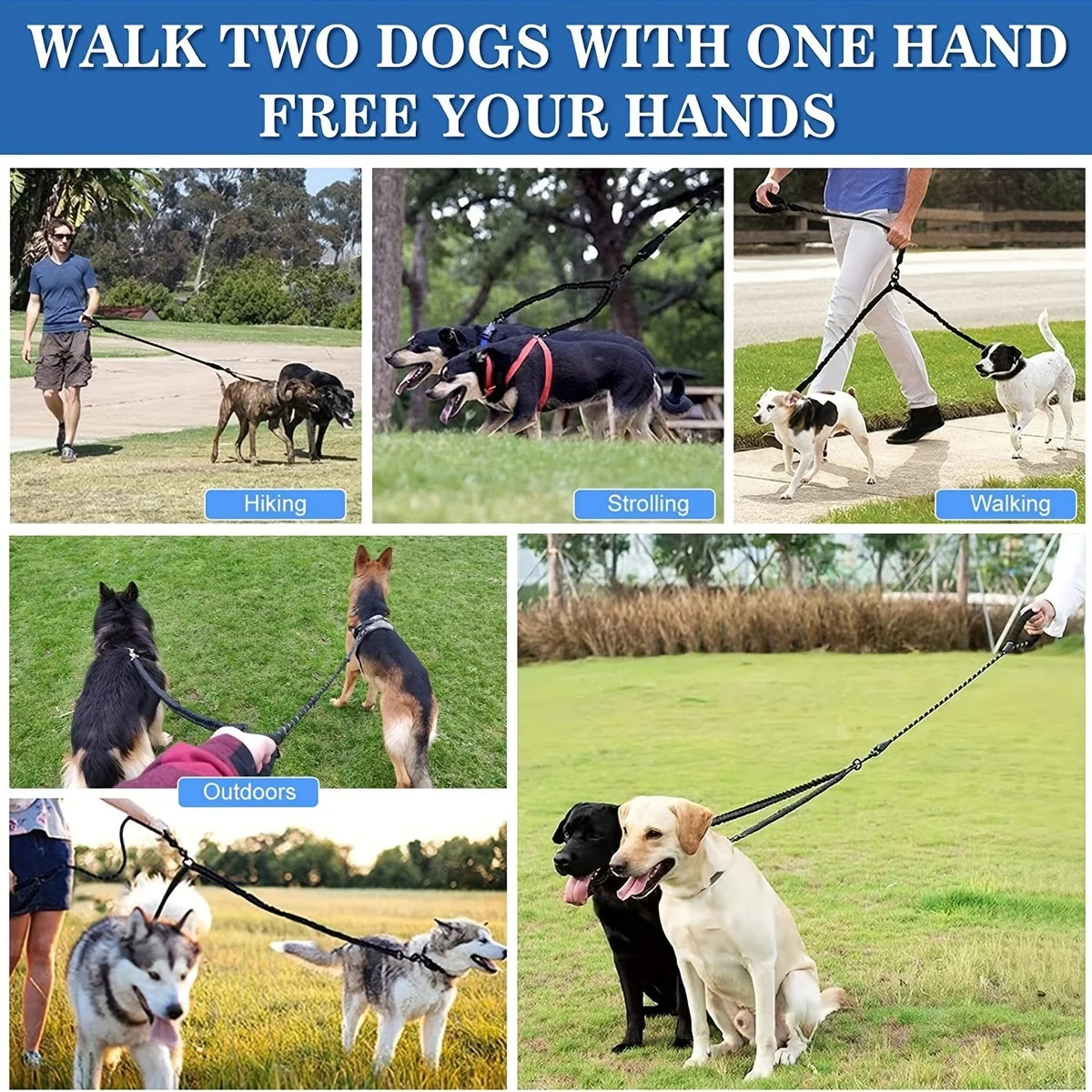 Durable Double Dog Leash – Adjustable Reflective Design for Safe Evening Walks