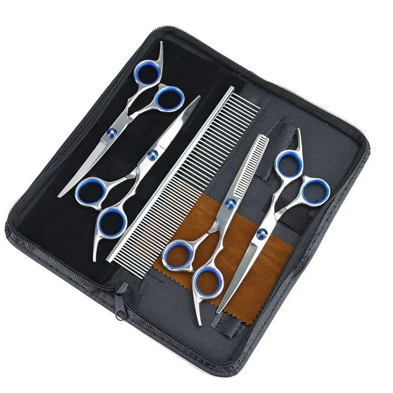 4 or 6-Piece Pet Grooming Set – Comb, Scissors & Case for Grooming Dogs and Cats