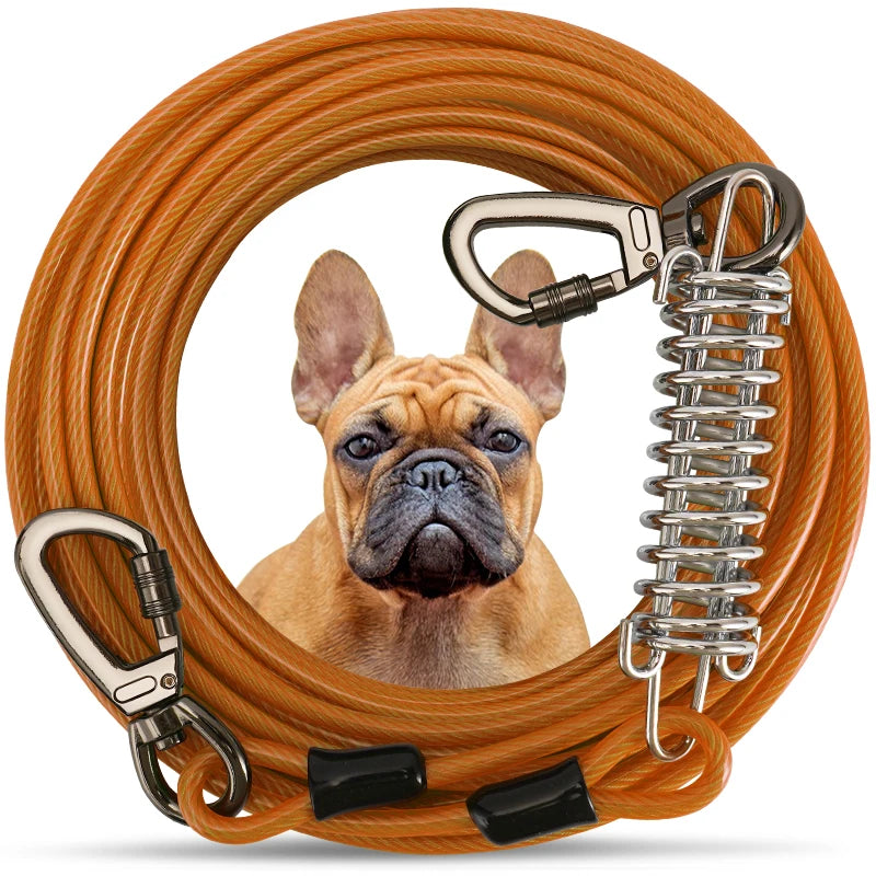 Heavy-Duty Double-Ended Steel, Tie-Out Cable Leash with Strong Metal Spring for Dogs