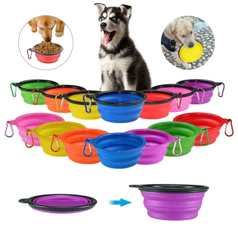 Foldable Silicone Pet Bowl – Portable Collapsible Feeder for Dogs & Cats (350ML/1000ML)