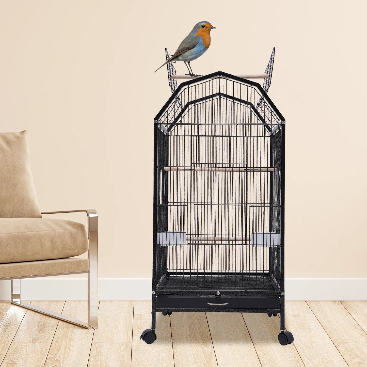 Large Parakeet, Canary & Finch Bird Cage with Stand – Flight Cage for Small & Medium Birds